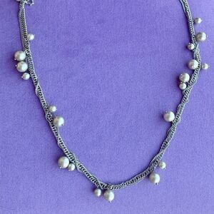 J Crew chain dangling pearl and double chain necklace-28” long